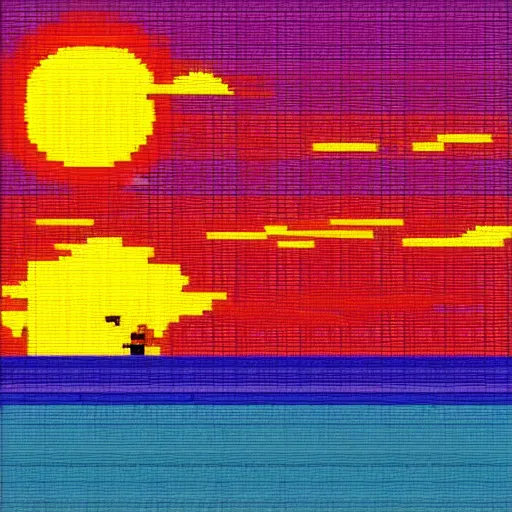 Prompt: a sunset on the beach, pixel art, 8bit
