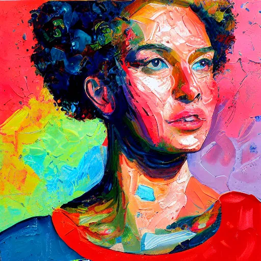 Prompt: intricate portrait made of colorful gouache thick impasto circles