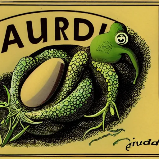 Prompt: a Giraud brand logo with, toads, eggs, a vine and eyes and octupus