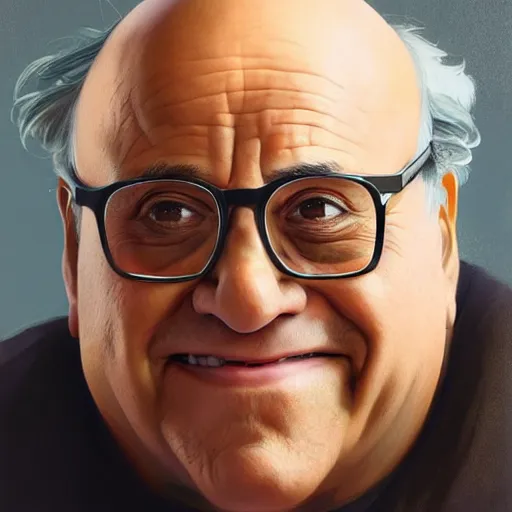 Image similar to portrait of danny devito, highly detailed, digital painting, artstation, concept art, sharp focus, illustration, art by artgerm and greg rutkowski and alphonse mucha