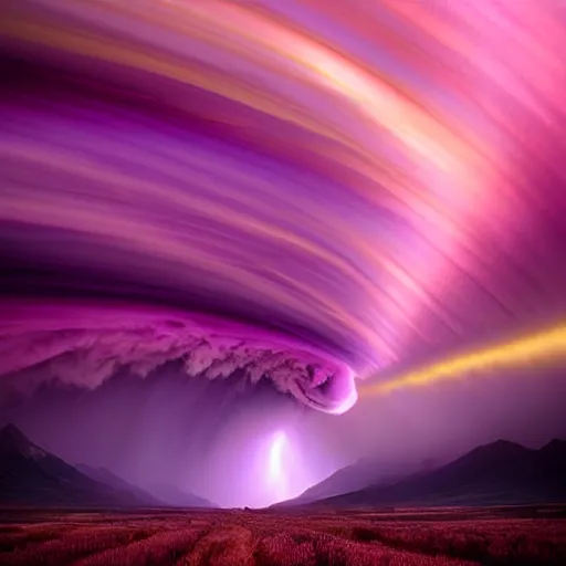 Image similar to amazing photo of a purple tornado in the sky by marc adamus, beautiful dramatic lighting