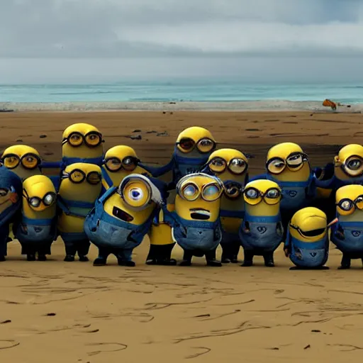 Prompt: minions storming omaha beach on d-day