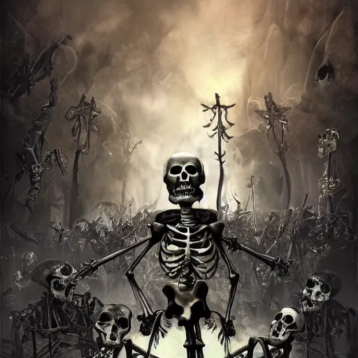 Prompt: a grim reaper, with a skeleton army, surrounded by magic, hd, by anson maddocks, stefan koid