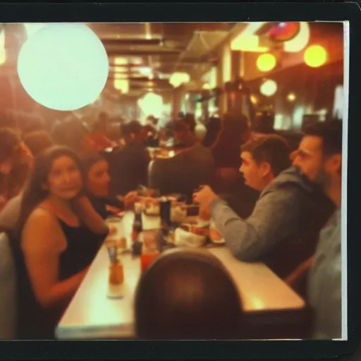 Prompt: a polaroid photo of people at a diner, detailed, hq, lens flare, realistic