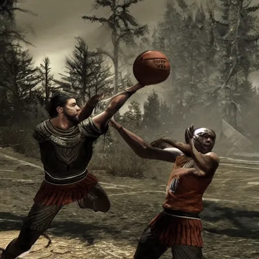 Prompt: isran from skyrim absolutely dunking on michael jordan