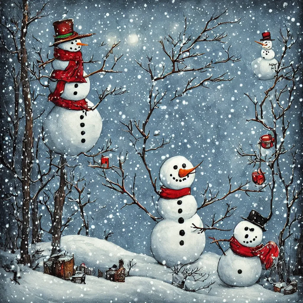 Image similar to a snowman winter scene by alexander jansson