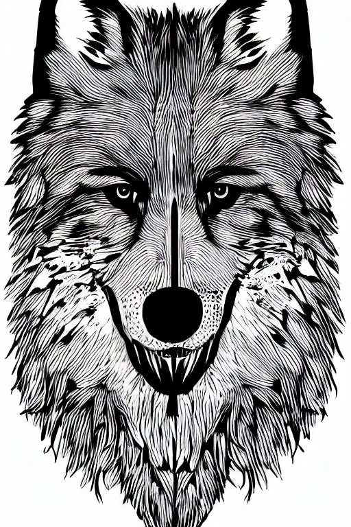 Prompt: Psychotic crisis portrait of a wolf head. very detailed, lineart