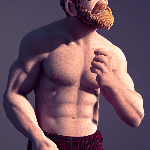 Prompt: attractive strong built irish english man with a chin beard and spiky blonde hair smiling at the camera, 3D octane render, character design
