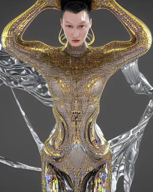 Image similar to a highly detailed metahuman 4 k close up render of an alien goddess bella hadid monument venus in iris van herpen dress schiaparelli in diamonds crystals swarovski and jewelry iridescent in style of alphonse mucha gustav klimt trending on artstation made in unreal engine 4