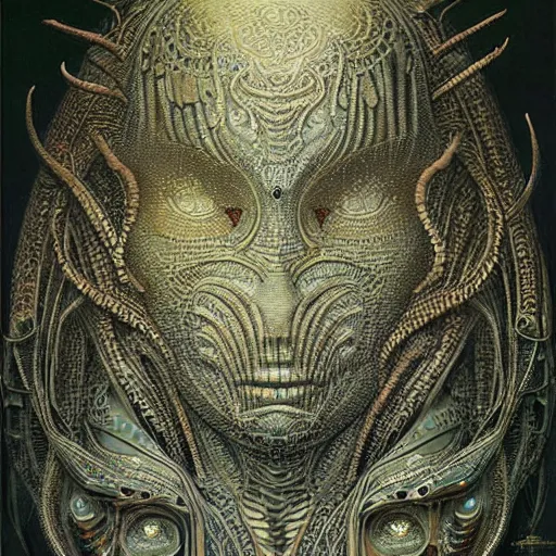 Prompt: ultra realist intricate detailed painting of an attractive alien female and alien male, full body, curvy, black scales, very intricate details, focus, artstyle Beksiński and Hiraku Tanaka, award winning