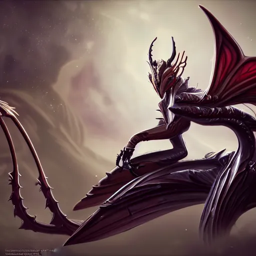 Image similar to highly detailed exquisite fanart, of a beautiful female warframe, but as an anthropomorphic dragon, elegant cinematic pose, sitting on top of a cryopod, epic cinematic shot, sharp clawed perfectly designed hands, with two legs, a long dragon tail from behind, professional digital art, high end digital art, DeviantArt, artstation, Furaffinity, 8k HD render