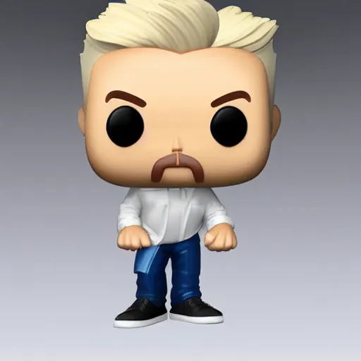 Image similar to funko pop, white man with blonde hair, 3d character model, funko pop, white background