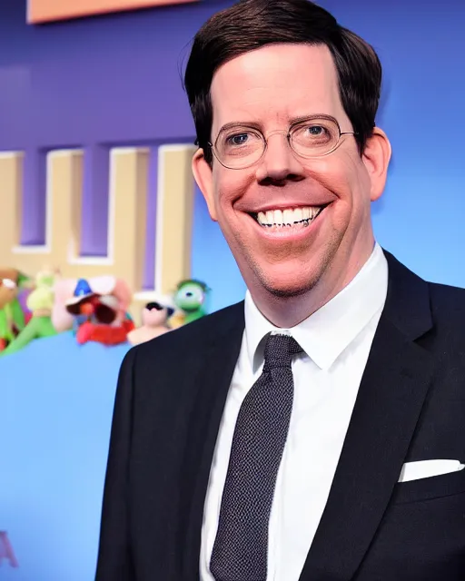 Image similar to ed helms with a suit as a muppet. highly detailed felt. hyper real photo. 4 k.