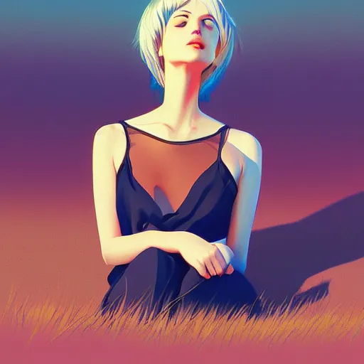 Image similar to poet sitting under the sun digital painting by Ilya Kuvshinov