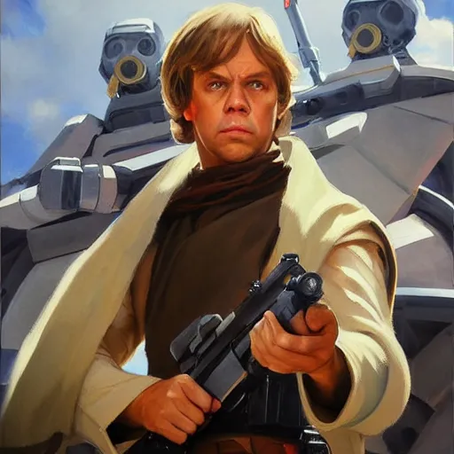 Image similar to greg manchess portrait painting of luke skywalker as overwatch character, medium shot, asymmetrical, profile picture, organic painting, sunny day, matte painting, bold shapes, hard edges, street art, trending on artstation, by huang guangjian and gil elvgren and sachin teng