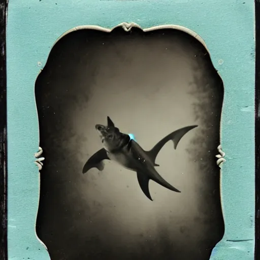 Image similar to underwater tintype ghost riding a shark