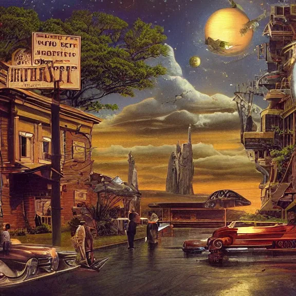 Prompt: Flan, science fiction matte painting, highly detailed, Thomas Kincaid