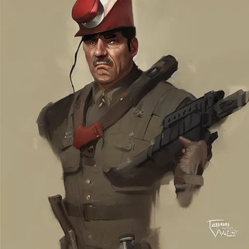 Image similar to portrait of jaime ramon mercader del rio in team fortress 2 style, epic, tragic, military art, fantasy, hd shot, digital portrait, beautiful, artstation, comic style, by artgerm, guy denning, jakub rozalski, magali villeneuve and charlie bowater