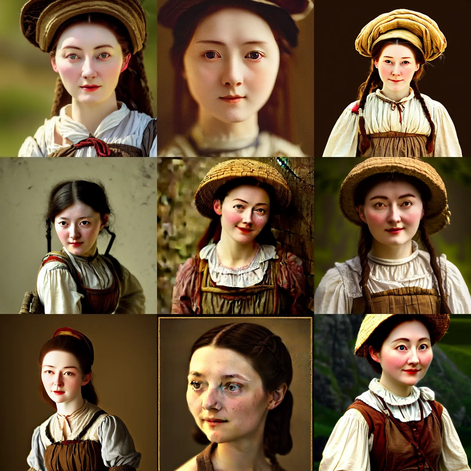 Prompt: young, happy, eastern european, 19th century peasant girl looks similar to Lee Young Ae, cinematic lighting, highly detailed, realistic, antique photography