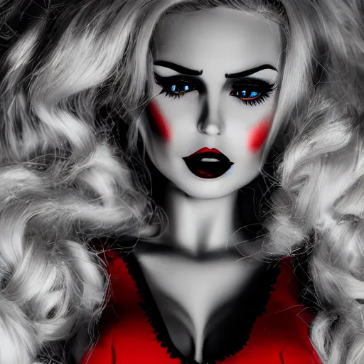 Image similar to photography detailed face kerli koivr as jessica rabbit in her red dress, femme fetal, darkroom, dramatic high contrast lighting like sin city, ultra - realistic, intricate detail, 8 k