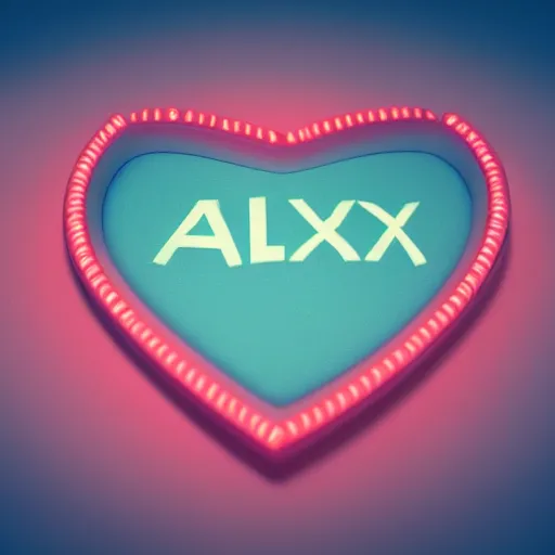 Image similar to a heart with the name alex written on it, cute, high detail, well lit, octane render, blender, particles,