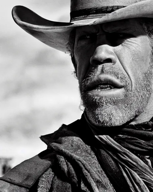 Image similar to film still close up shot of ron perlman as the man with no name from the movie a fistful of dollars. photographic, photography