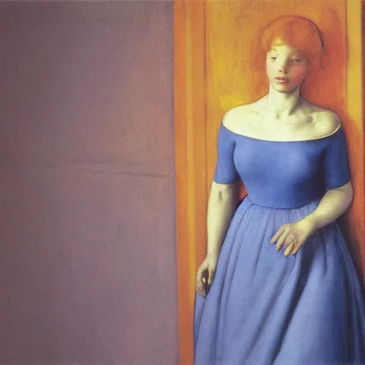 Image similar to close up of a girl in a blue and gold haunted liminal abandoned room, film still by edward hopper, by Pontormo, by klimt, art noveau, highly detailed, strong lights, liminal, eerie, Bright pastel colors