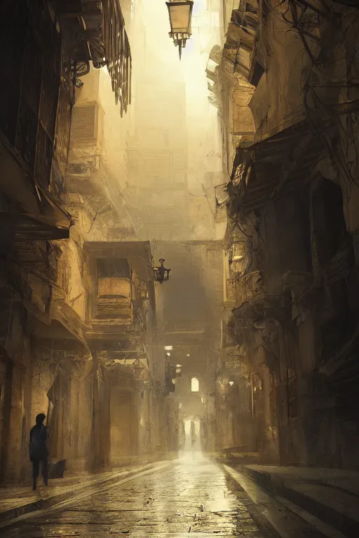 Image similar to the streets of old Cairo at the time of the pharaohs, intricate, elegant, volumetric lighting, digital painting, highly detailed, artstation, sharp focus, illustration, concept art, ruan jia, steve mccurry