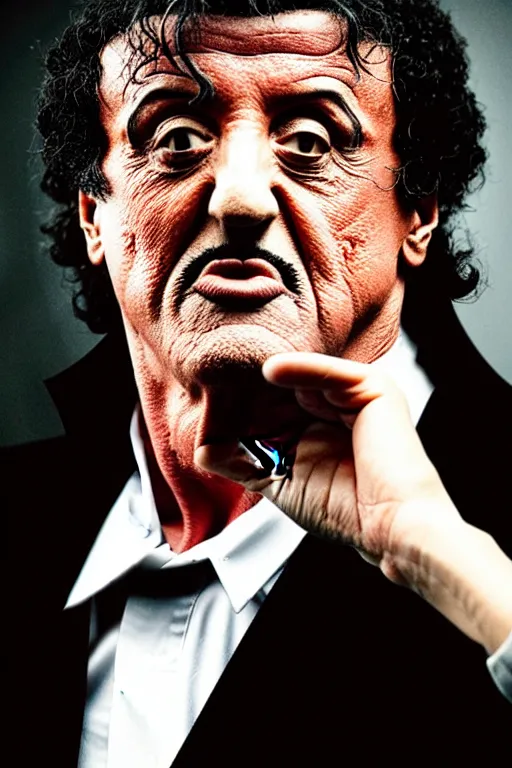 Image similar to sylvester stallone as edgar allen poe, cinematic, dramatic, mood lighting