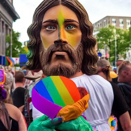 Image similar to jesus christ at the pride festival