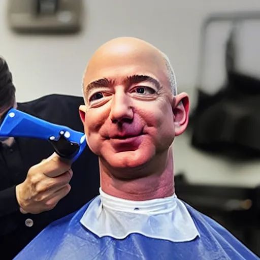 Image similar to photo of Jeff Bezos getting a haircut