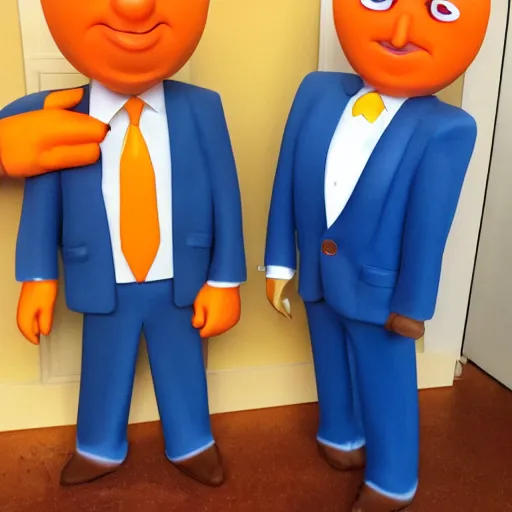 Prompt: mister clean in a suite with an orange face and a yellow toupe