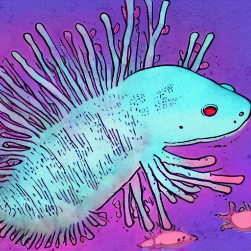 Prompt: a cute blue axolotl, under water, fantasy style