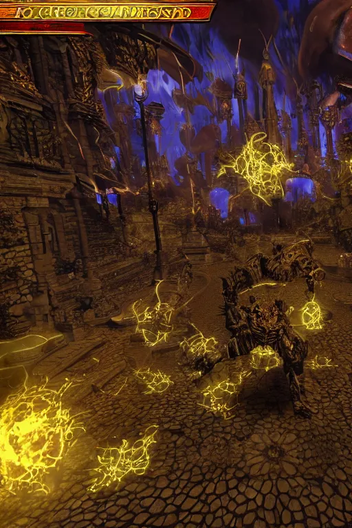 Image similar to curse of the chaos god, glitch, in - game screenshot, cinematic lighting, modern fantasy