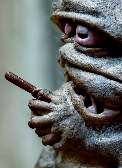 Image similar to closeup portrait of a medieval goblin gargoyle eating cakes in the cloisters, depth of field, zeiss lens, detailed, symmetrical, centered, fashion photoshoot, by Annie Leibovitz and Steve McCurry, David Lazar, Jimmy Nelsson, Breathtaking, 8k resolution, extremely detailed, beautiful, establishing shot, artistic, hyperrealistic, beautiful face, octane render