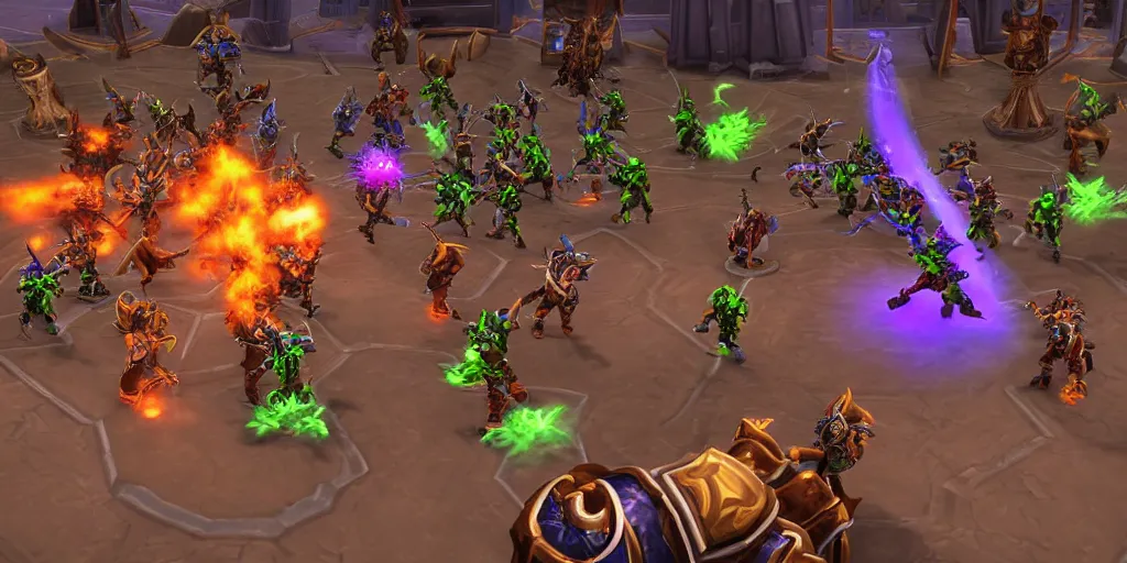 Prompt: alliance playing a football match vs horde in space arena, warcraft style, 8 k ultra hd