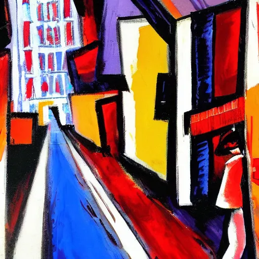 Image similar to man lost in new york city. expressionist painting.