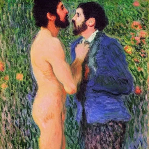 Image similar to gay lovers in 1 9 7 0 by claude monet