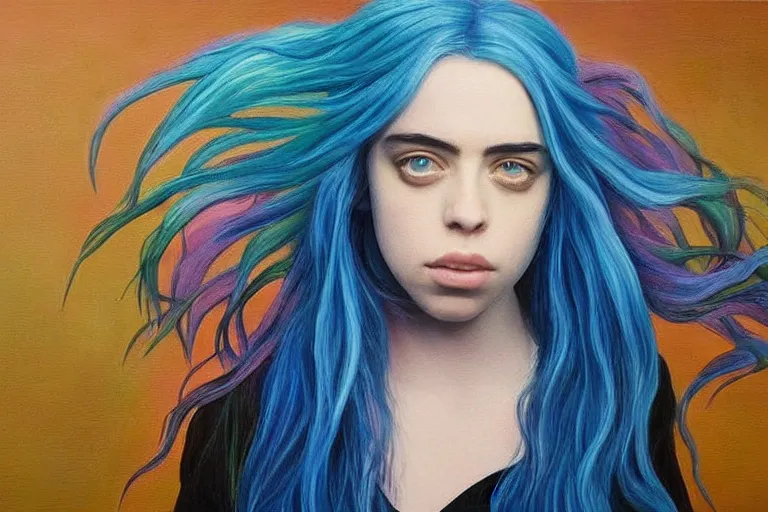 Prompt: billie eilish, fantasy, painting, ultra realistic!!!, clear weather, golden hour, sharp focus