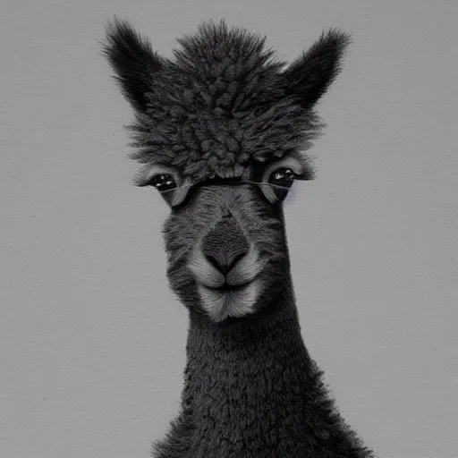 Prompt: Portrait of a cool looking alpaca, digital painting, highly detailed, art by Magritte, artstation, concept art, smooth, sharp focus, illustration