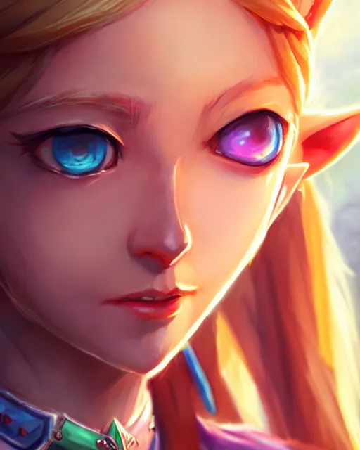 Image similar to character concept art of zelda | | cute - fine - face, pretty face, realistic shaded perfect face, fine details by stanley artgerm lau, wlop, rossdraws, james jean, andrei riabovitchev, marc simonetti, and sakimichan, tranding on artstation