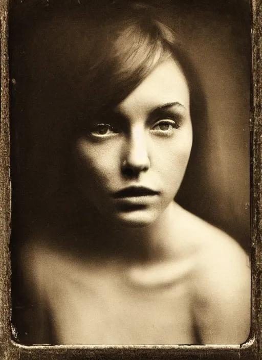 Prompt: portrait of a young women, photo realistic, elegant, award winning photograph, parallax, ambrotype wet plate collodion by martin shuller,