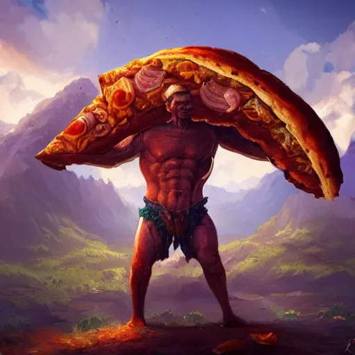 Prompt: ultra realistic illustration of giant made of pizza, pizza body, intricate, fantasy italy, epic landscape, highly detailed, digital painting, artstation, concept art, smooth, sharp focus, illustration, art by tim mcburnie and conar cross and anato finnstark