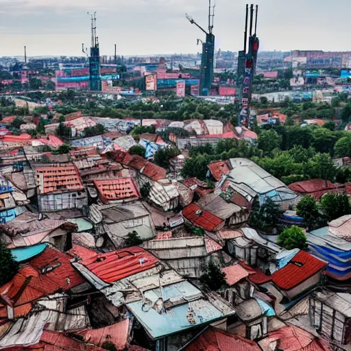 Prompt: stereotypically cyberpunk ukrainian city