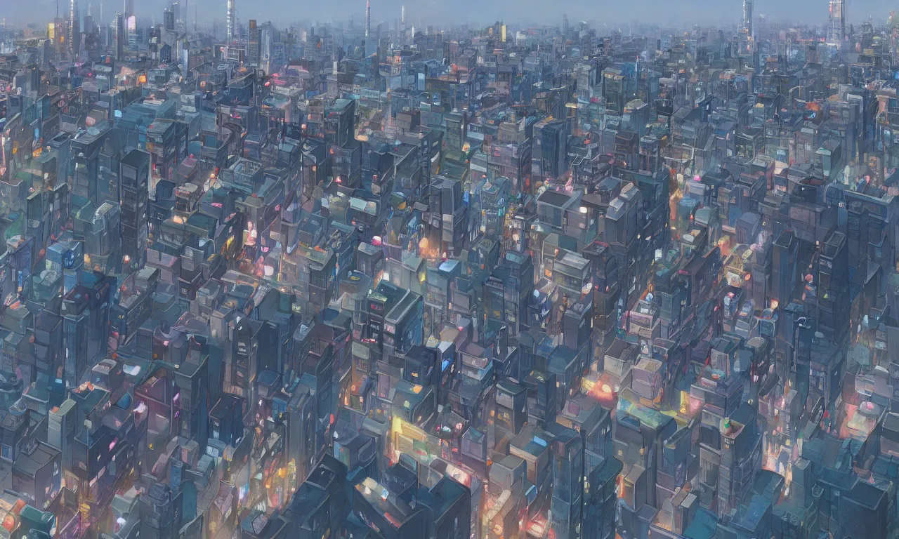 Prompt: A screenshot of a city view of seoul in the scene in the Makoto Shinkai anime film Kimi no na wa, pretty rim highlights and specular, art by Tom Bagshaw