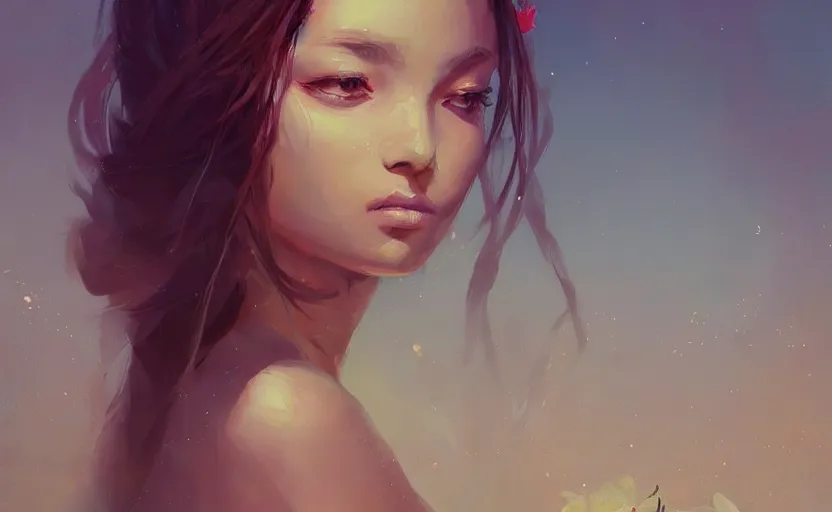 Prompt: a painting of jasmine trending on artstation in the style of greg rutkowski, beautiful, sensual, flower, portrait, adorable, osdd, alter