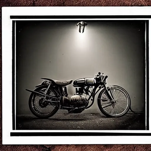 Prompt: Countryside vintage motorcycle, dramatic lighting, polaroid,highly detailed