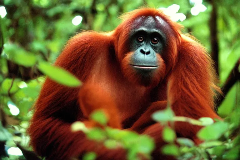 Prompt: a photo of a azurill orangutan in its natural habitat, kodak ektachrome e 1 0 0 photography