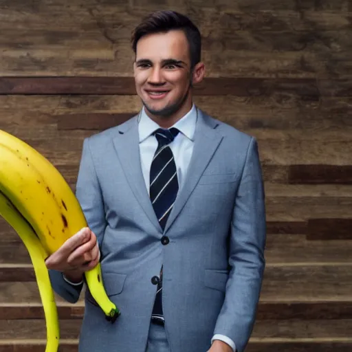 Image similar to a man wearing a suit banana head