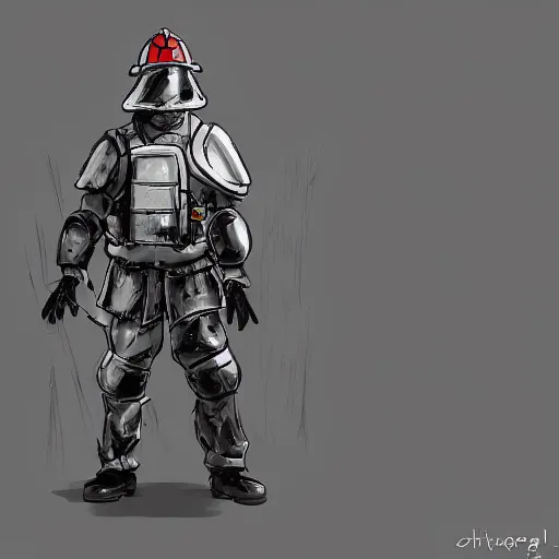 Prompt: An old man fire fighter wearing heavy duty armour, highly detailed, digital art, sharp focus, trending on art station, anime art style